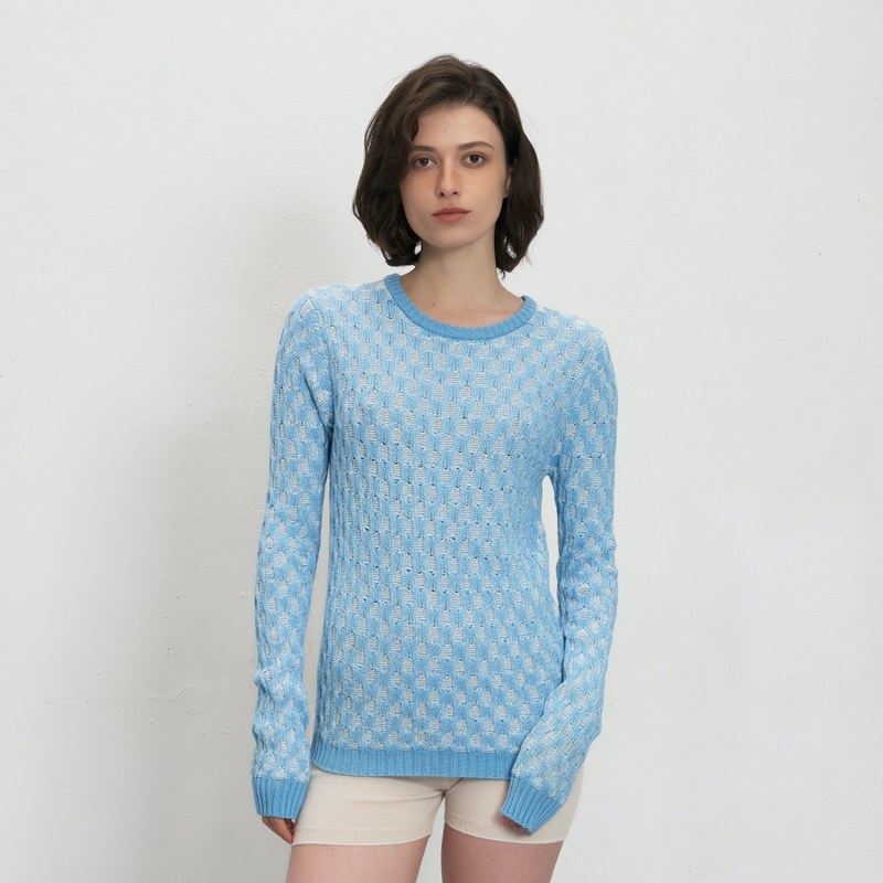 Thumbnail of Bi Color Cable Knit Cotton Sweater River Blue image