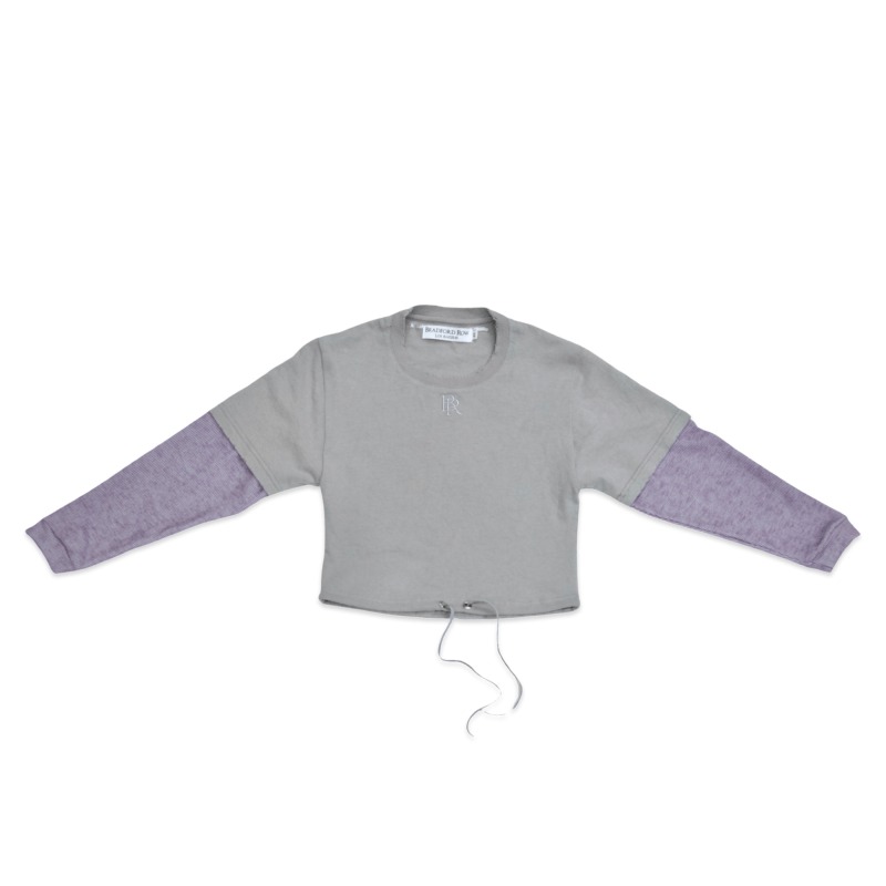 Thumbnail of Bia Double Sleeve Cropped Top In Grey Lavender image