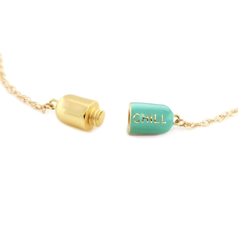 Thumbnail of Big Chill Pill Chain Necklace Turquoise & Gold Filled image