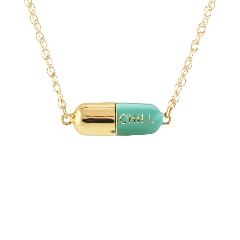 Thumbnail of Big Chill Pill Chain Necklace Turquoise & Gold Filled image