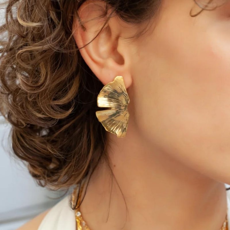 Big Leaf Boho Gold Earrings LINYA JEWELRY Wolf Badger