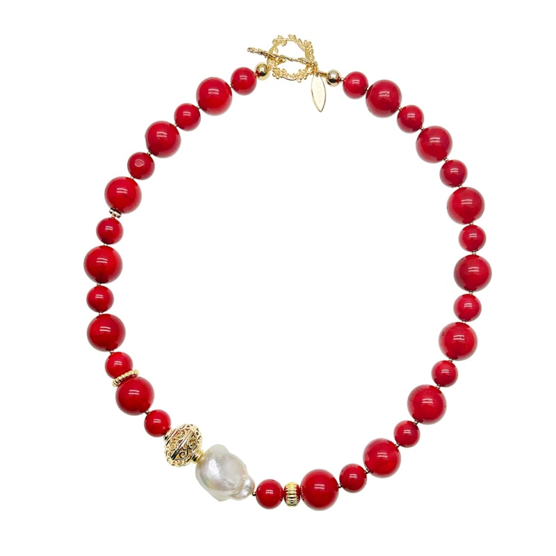 Red coral pearl necklace store