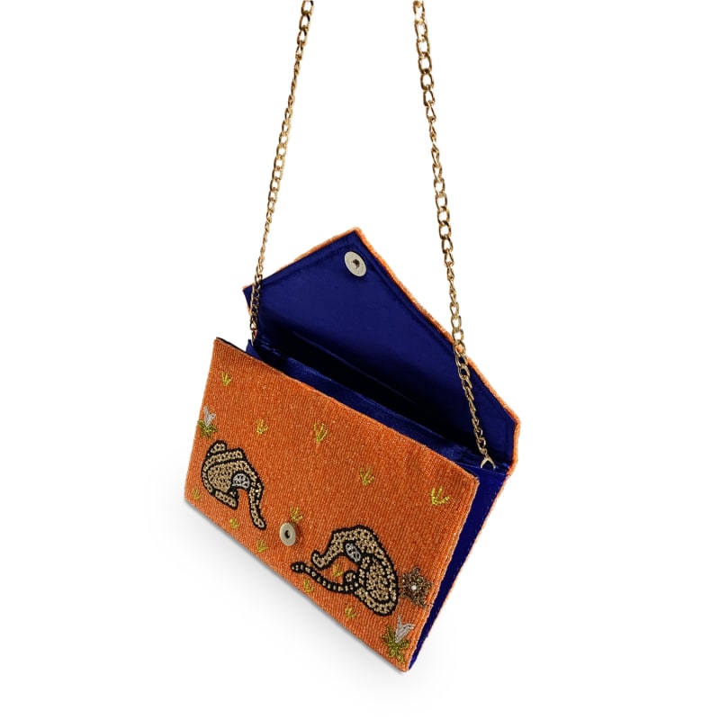 Thumbnail of Hand Beaded Clutch Bag | Love Tiger Orange | Wolf & Badger Exclusive image