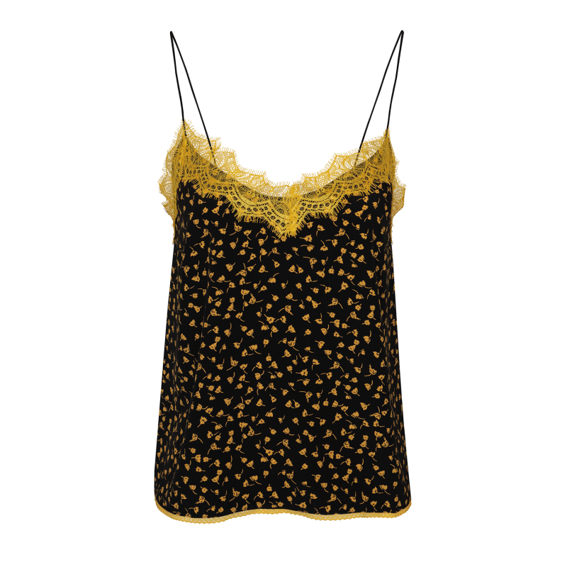 Thumbnail of Birke Corded Lace-Trimmed Floral-Print Camisole - Black - Yellow image