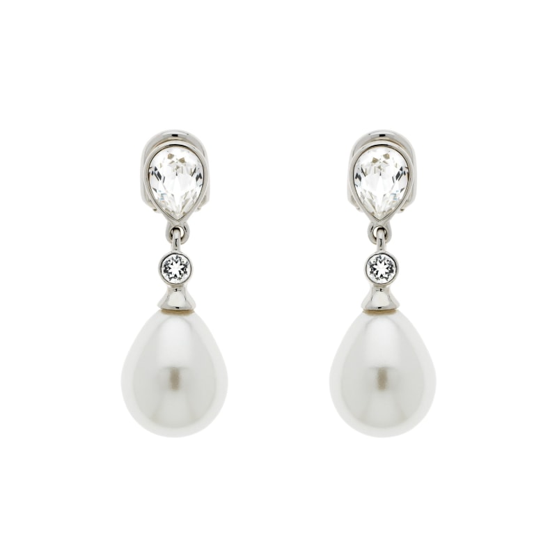 Thumbnail of Teardrop Pearl And Crystal Clip On Earrings image