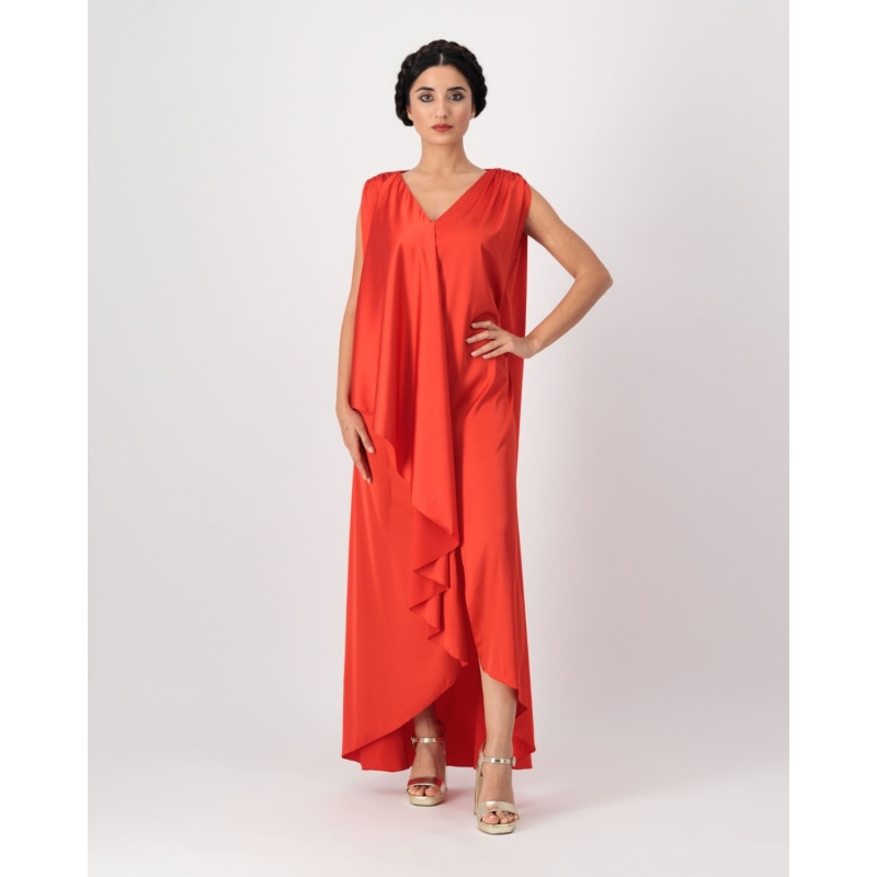 Thumbnail of Sleeveless Dress With Layered Fold In Red image