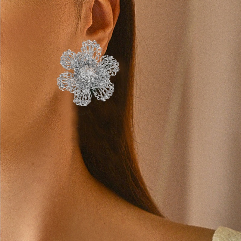 Thumbnail of All Silver Flora Handmade Earrings image