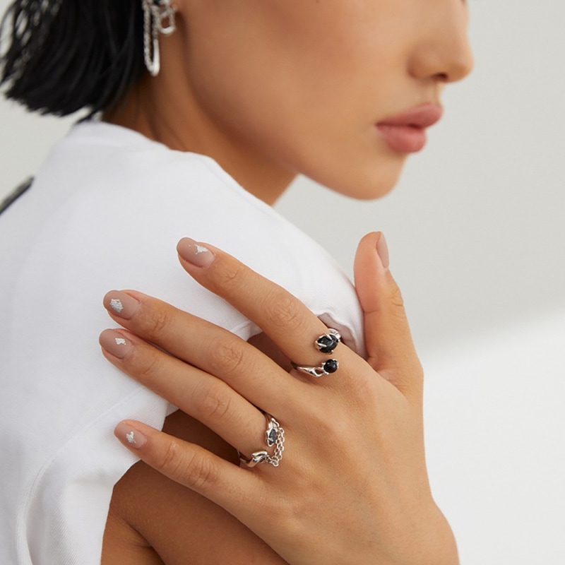 Black agate band ring sale