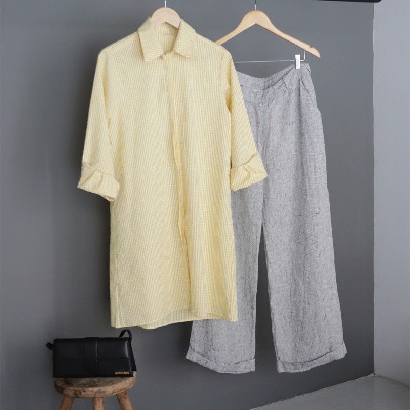 Thumbnail of Yellow White Cotton Seersucker Shirtdress image