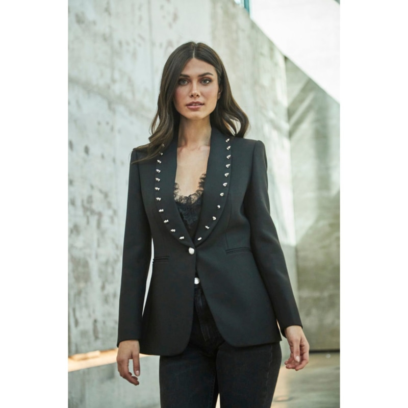 Black blazer with silver buttons cheap