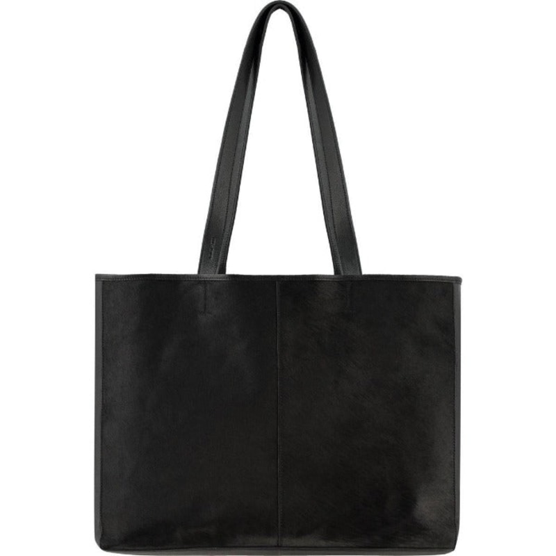 Black Travel Lightweight Leather Horizontal Tote Shopper Bag | Bybry ...