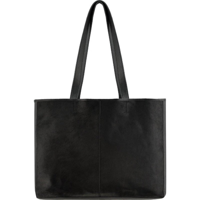 Black Travel Lightweight Leather Horizontal Tote Shopper Bag | Bybry ...