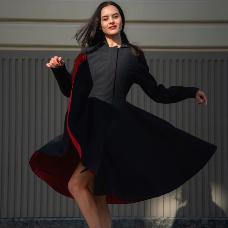 Black jacket red lining store