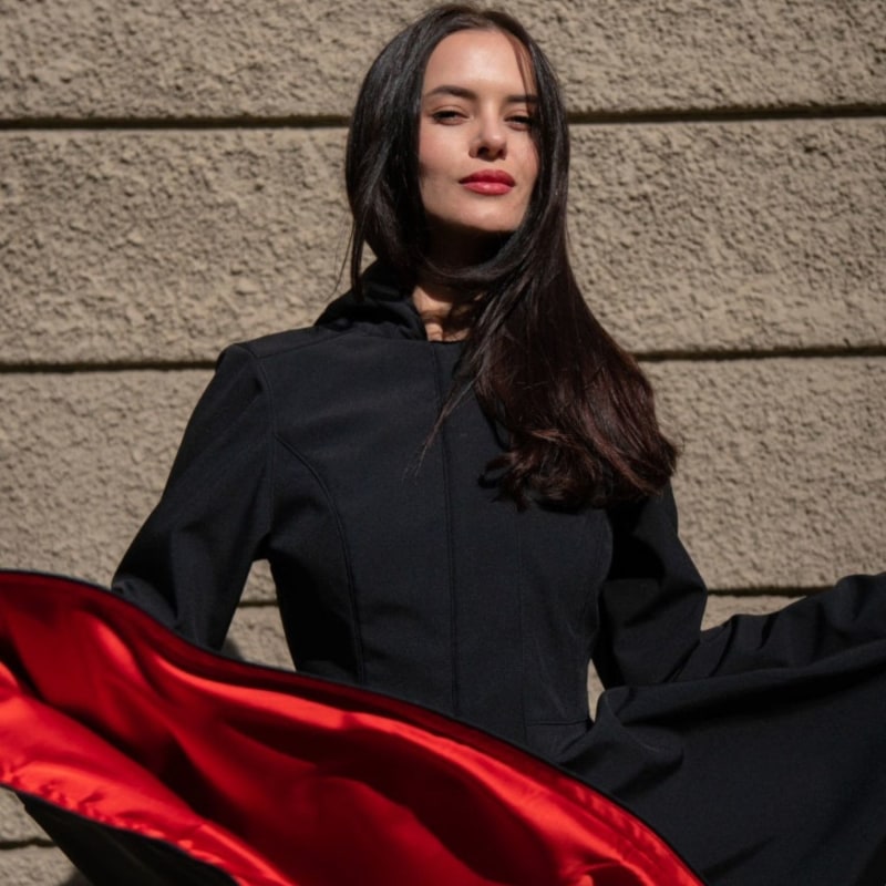 Women's black coat with red lining new arrivals