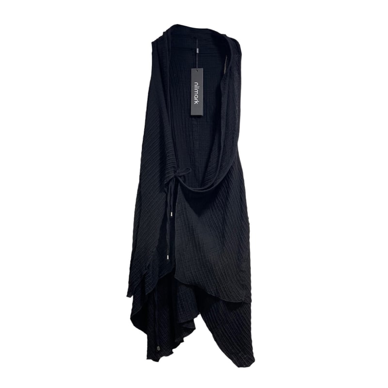 Thumbnail of Black Color Long Vests Sleeveless Open Fron Cardigan image
