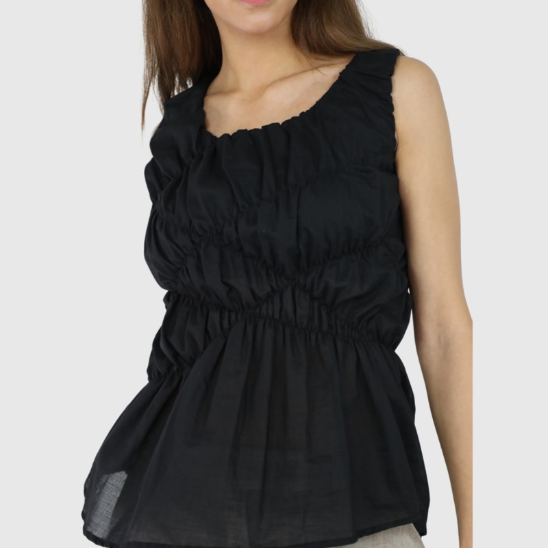 Thumbnail of Black Cotton Ruched Tank Top image