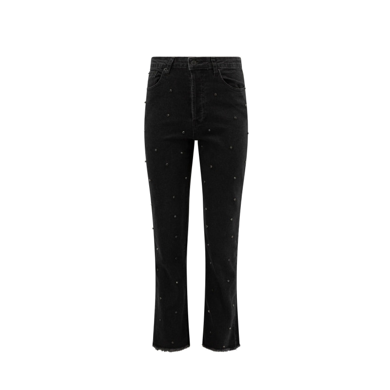 Thumbnail of Black Cotton Slim Fit Denim Pants With Crystals image