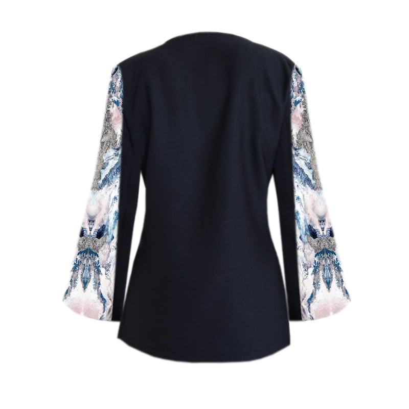 Thumbnail of Black Crepe Blouse With Silk Printed Sleeves image