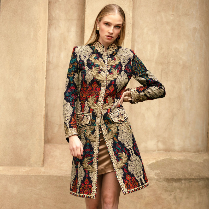 Embroidered wool coat online