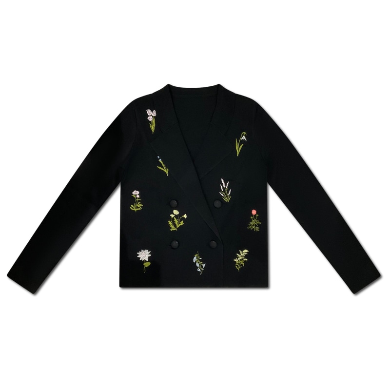 Thumbnail of Black Flower Embroidered Knit Blazer image