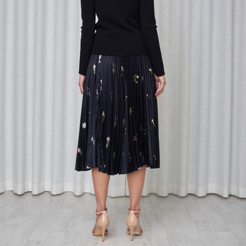 Thumbnail of Flower Satin Pleated Skirt- Black image