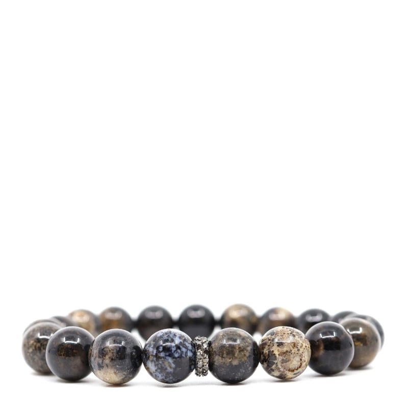 Thumbnail of Black Fossil Coral & Black Diamonds Sterling Silver Beaded Bracelet image