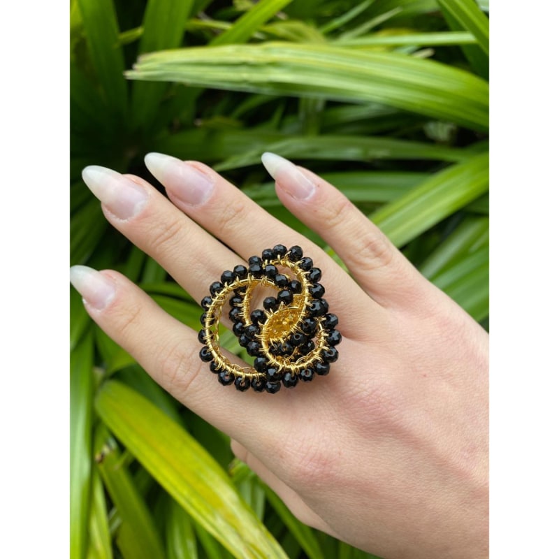 Thumbnail of Black & Gold Ellie Handmade Crochet Ring image