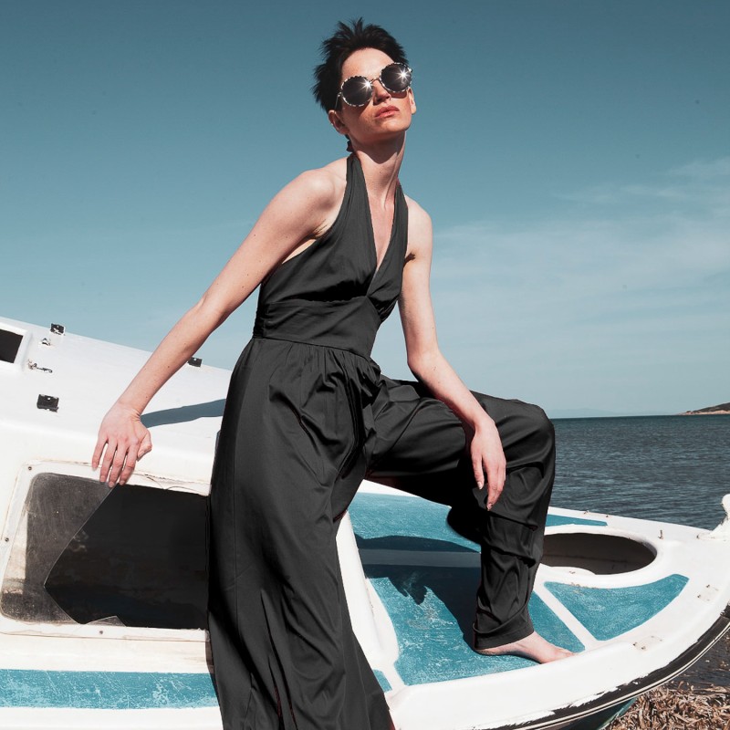 Black halter neck jumpsuits on sale