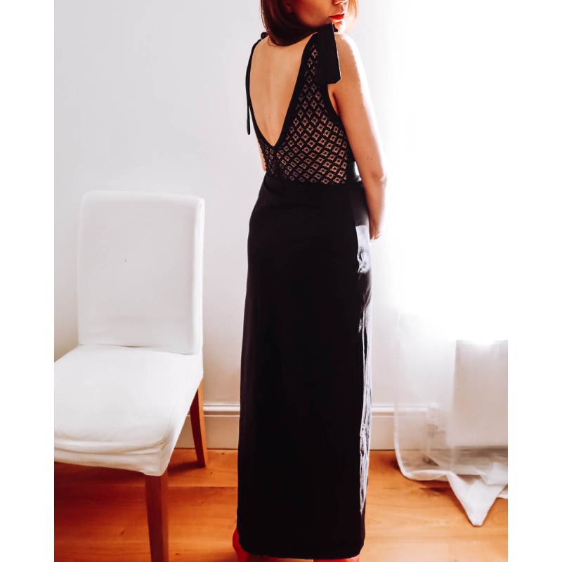 Thumbnail of Black Lace Back Cotton Maxi Dress image