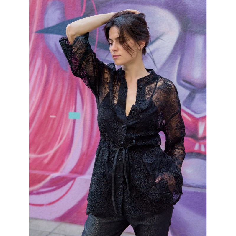 Black lace tunic top outlet