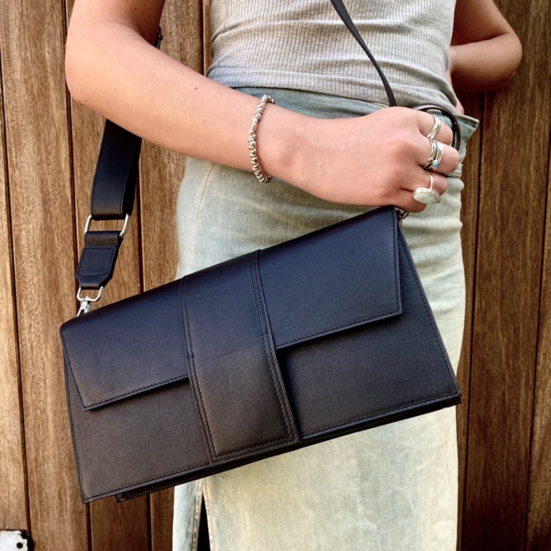 Thumbnail of Black Leather Crossbody Envelope Handbag image