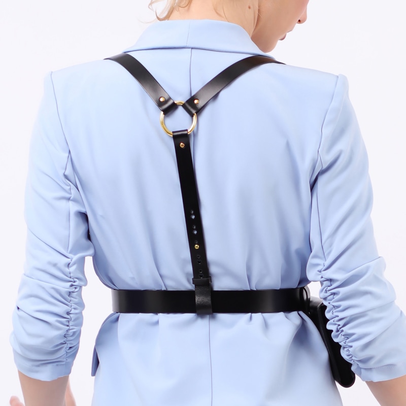 Leather Gemini Double Ring Harness Black O-s
