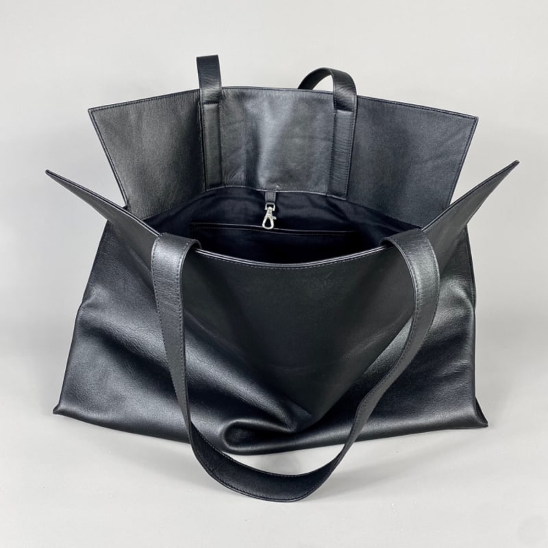 Extra Large Maxi Half-Meter Black Leather Carry-All Tote Bag by LeatherCo.