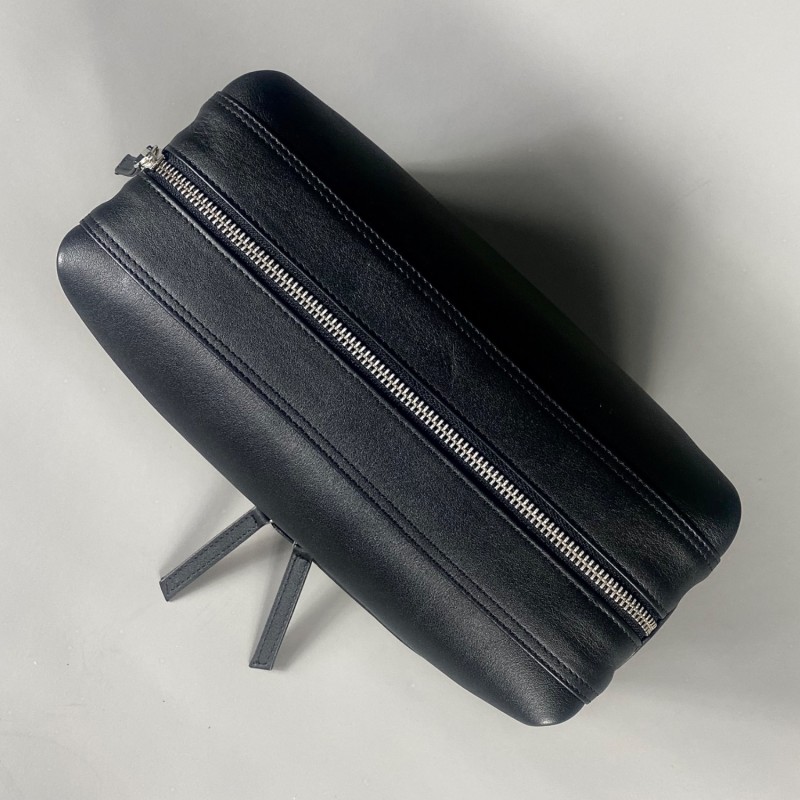 Thumbnail of Black Leather Open Top Wash Bag image