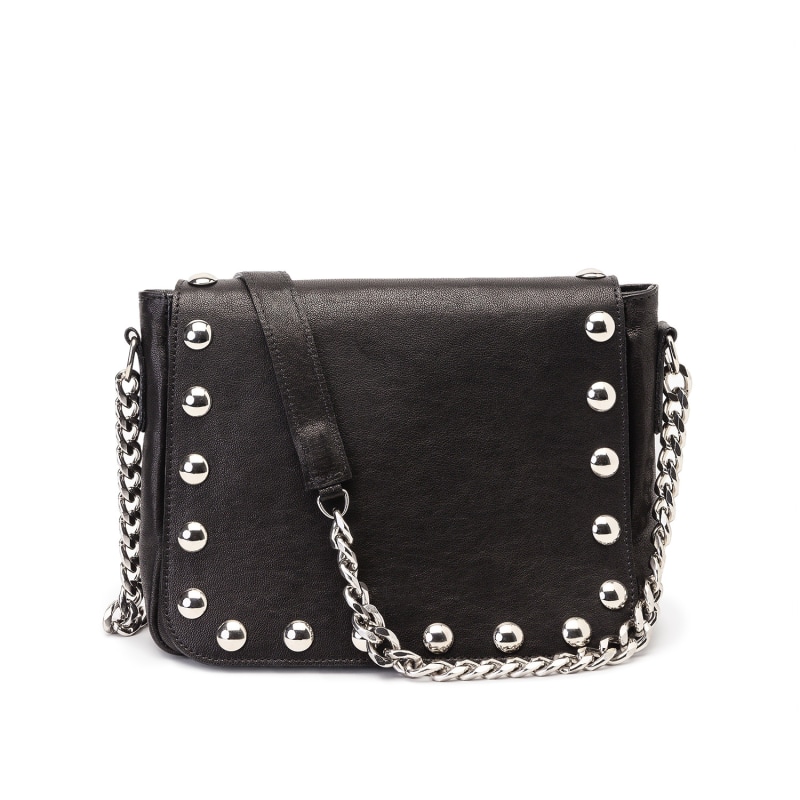 Black Leather Studded Crossbody Bag JUAN JO Wolf Badger