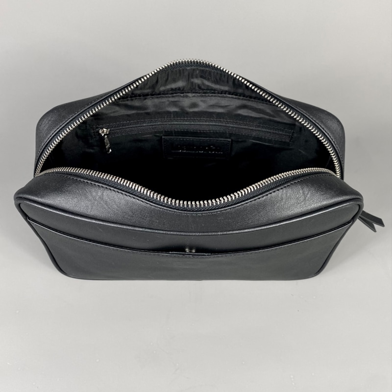 Thumbnail of Black Leather Top Zip Wash Bag image