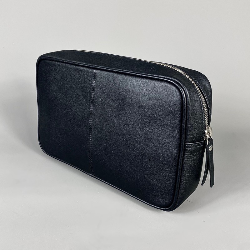 Thumbnail of Black Leather Top Zip Wash Bag image