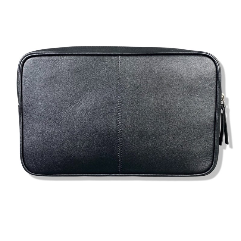 Thumbnail of Black Leather Top Zip Wash Bag image