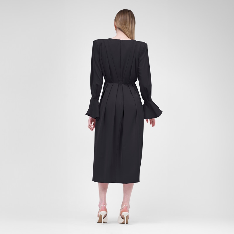 Thumbnail of Black Midi Dress With Pleats And Proeminent Shoulders image