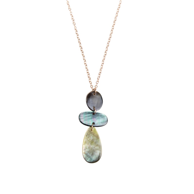 Thumbnail of Black Mother-Of-Pearl Raindrop Necklace With Rose Gold Chain image