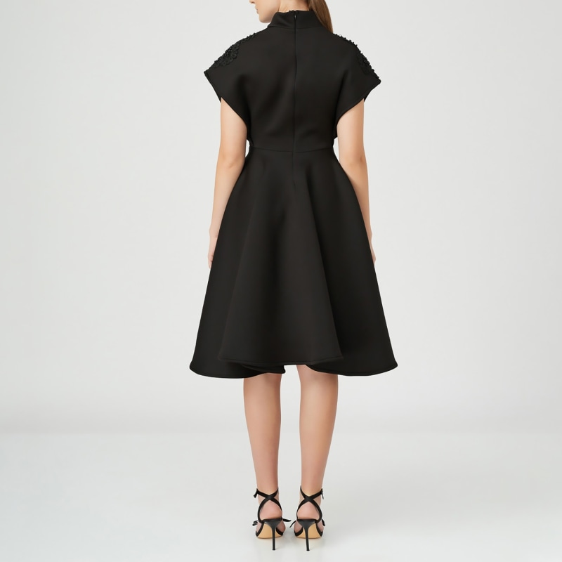 Thumbnail of Black Neoprene Embroidered Midi Dress image