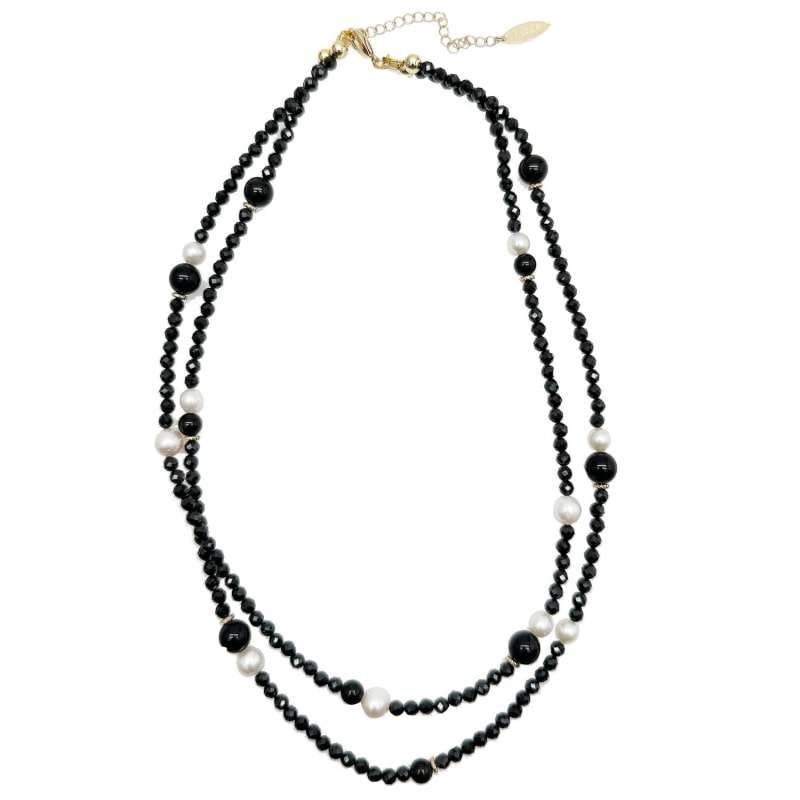 Freshwater Pearls With Obsidian Statement Long Necklace, Farra