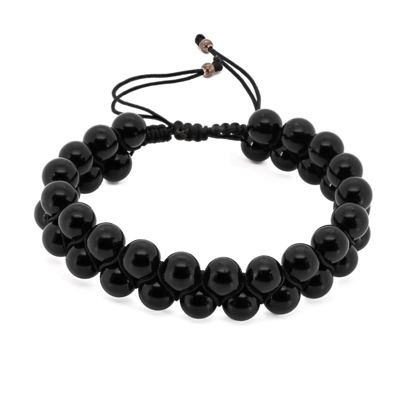 Natural Stone Cross Bead Bracelet, Black Matte Agate - Inner Strength