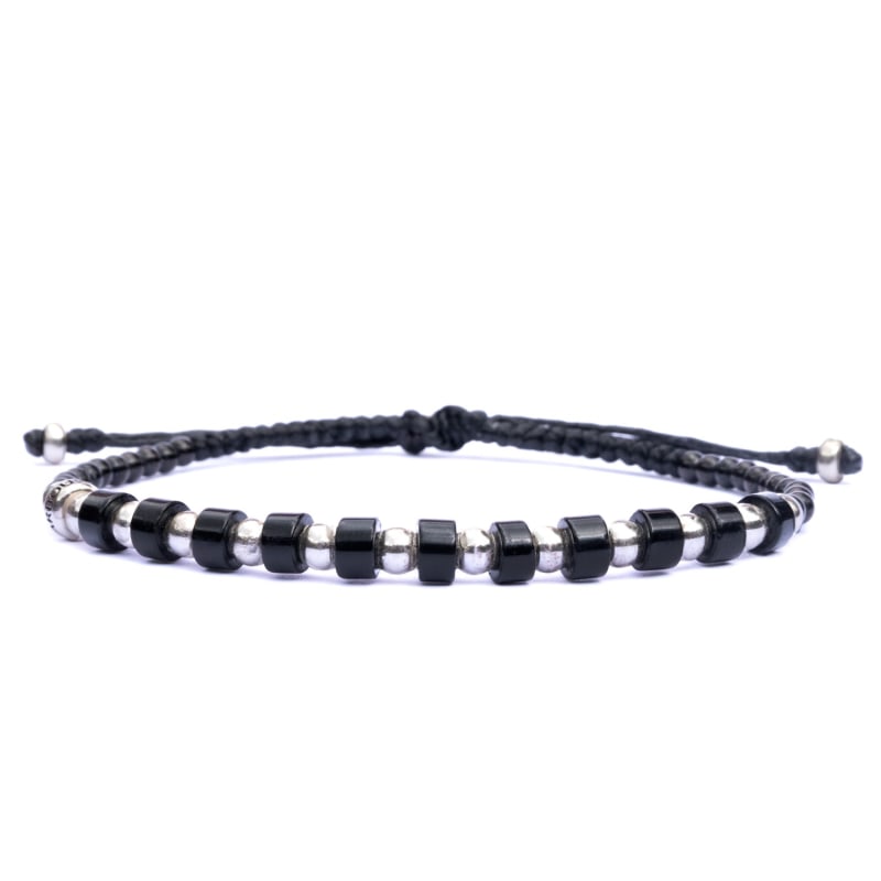 Thumbnail of Black Onyx Stone And Silver Women Rope Bracelet - Onyx Gaia image