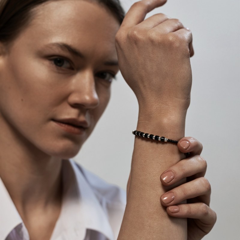 Thumbnail of Black Onyx Stone And Silver Women Rope Bracelet - Onyx Gaia image