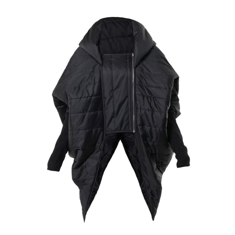 Black Long Puffer Vest With Hood, Metamorphoza