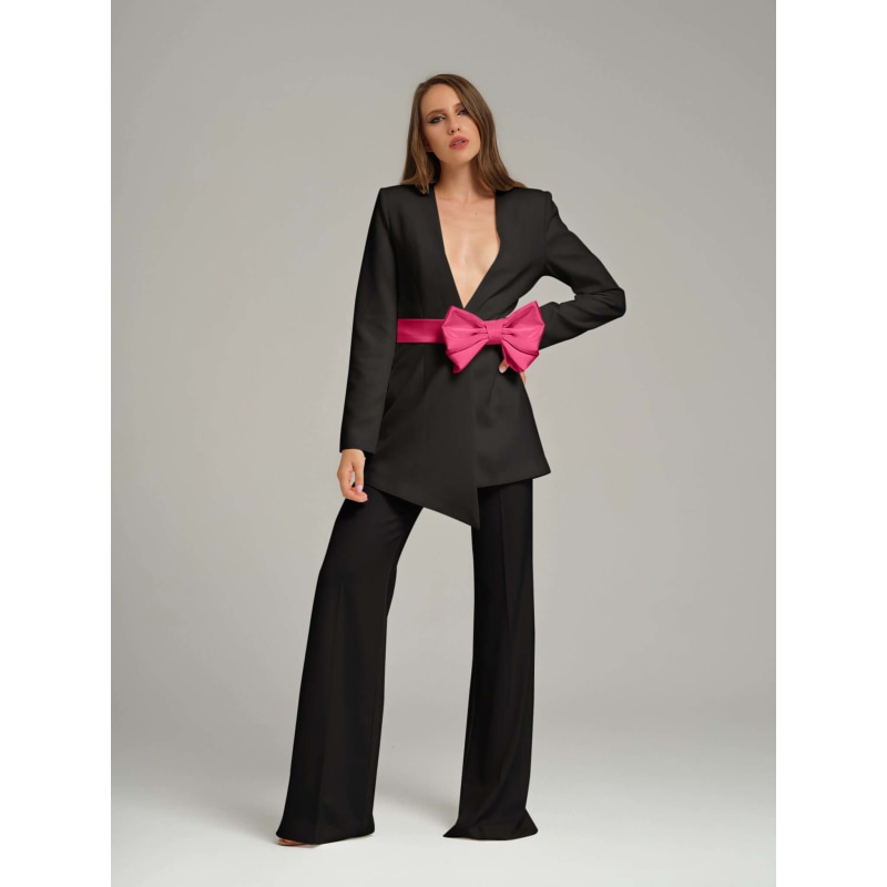 Black Pearl Blazer With Pink Satin Bow Belt Tia Dorraine Wolf Badger