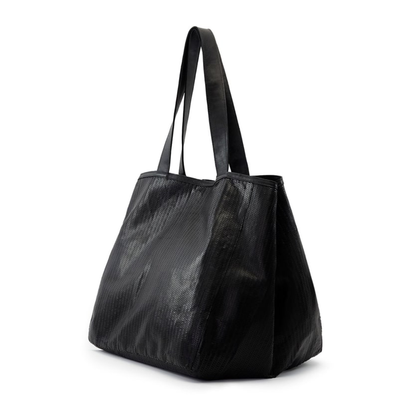 Black Perforated Leather Tote Bag- Slouchy Large Bag | JUAN
