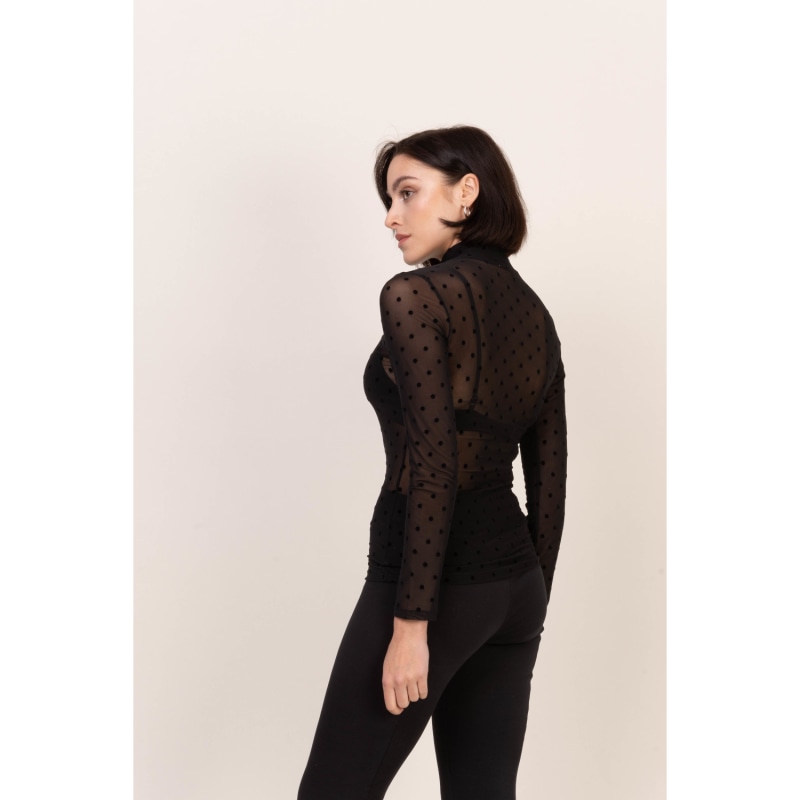 Black Polka Dot Sheer Blouse With Turtleneck | Oh!Zuza