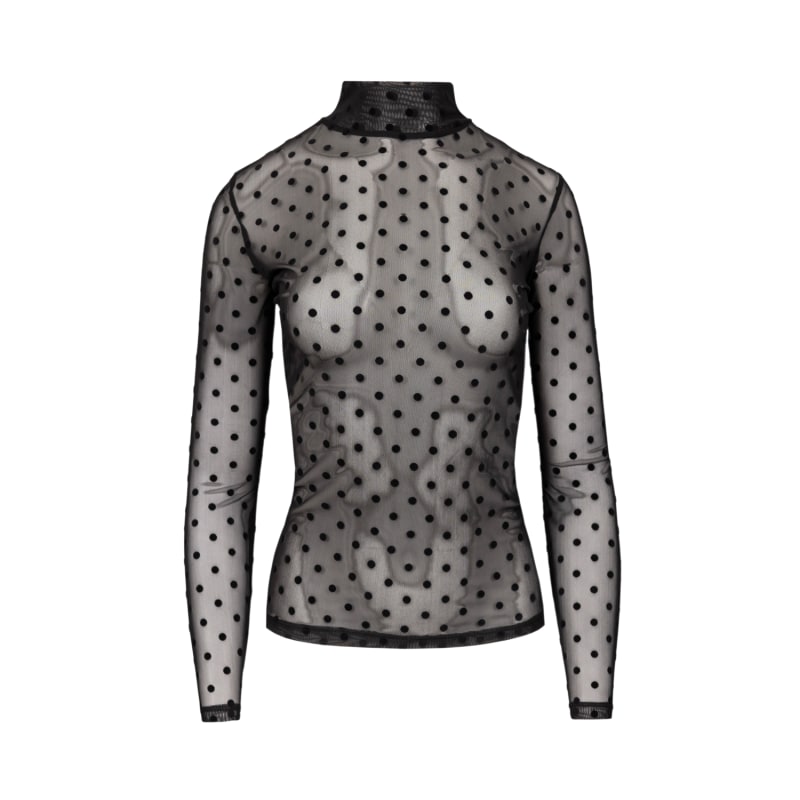 Black Polka Dot Sheer Blouse With Turtleneck | Oh!Zuza Black Polka Dot Sheer Blouse With Turtleneck | Oh!Zuza